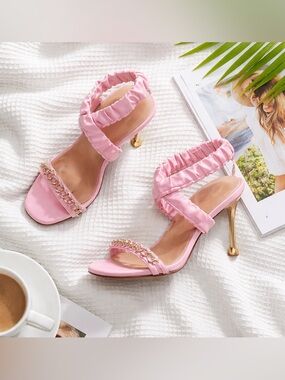 🛍️ SHEIN pink purple chain open toe elastic strappy high heel mule shoe size 8